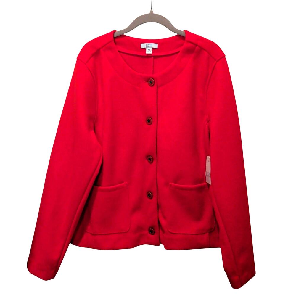 NWT Croft & Barrow Women's Sz XXL Red Collarless Cardigan Blazer jacket Soft